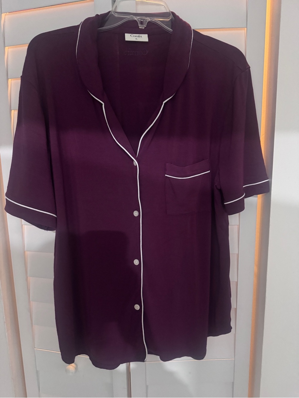 Comfrt Women's Luna Lounge Short Sleeve PJ Set with White Piping - Picture 3 of 5